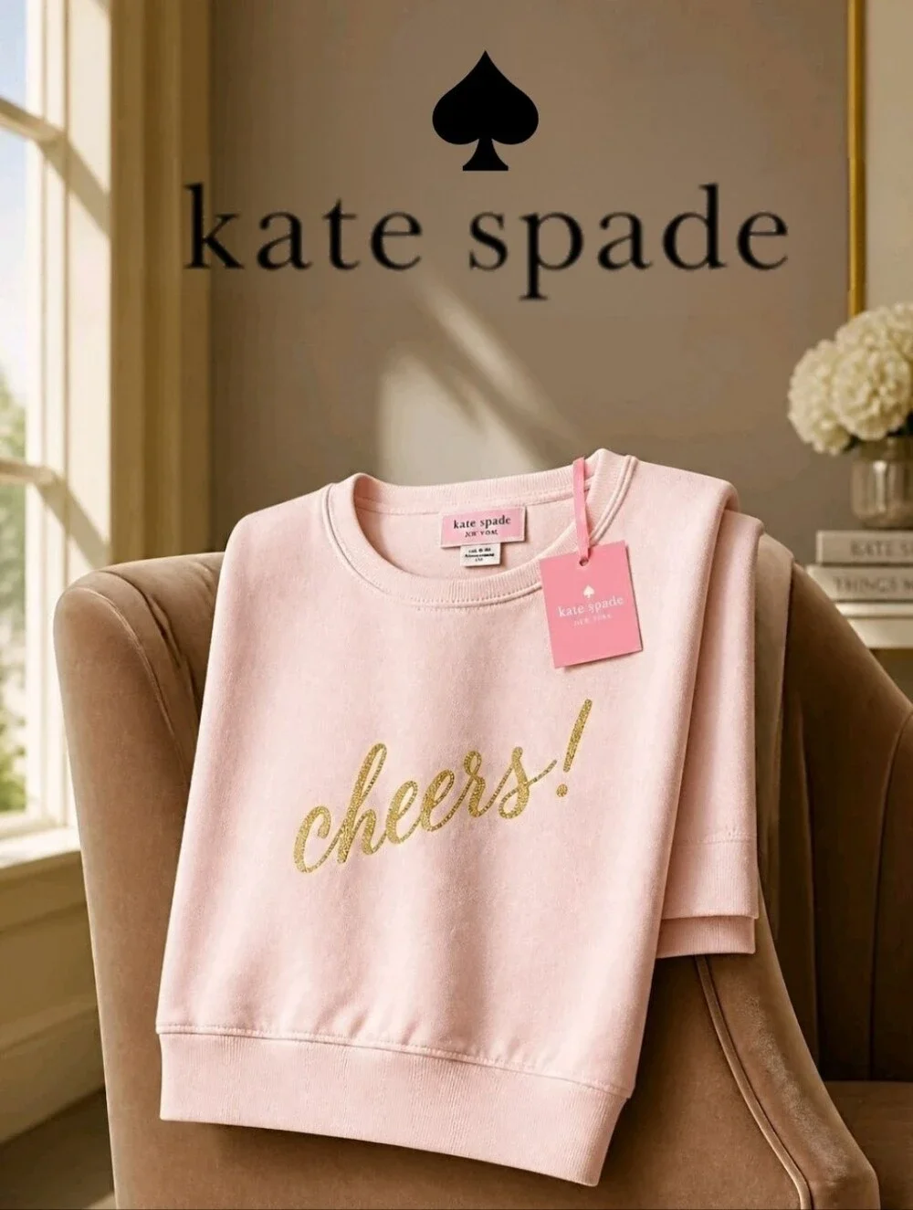 kate spade Pink Crewneck Sweatshirt with Gold 